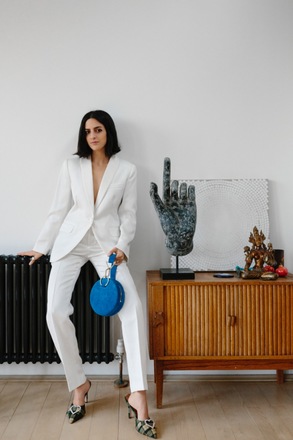 TARA ZADEH Azar Clutch Bag in Swede Blue