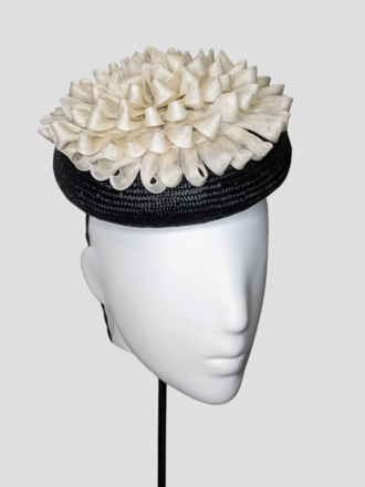 Classic Black Parasisal Straw Button with Silk 'Flower'