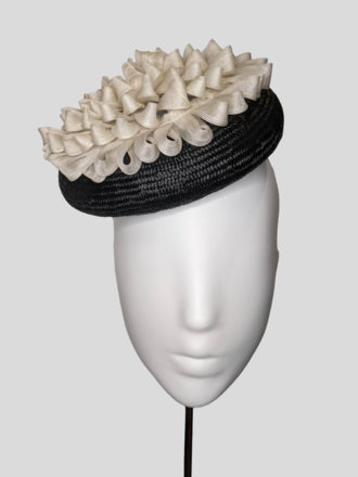 Classic Black Parasisal Straw Button with Silk 'Flower'