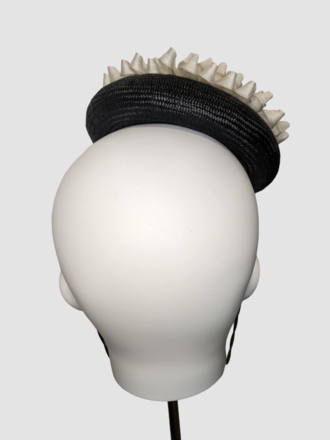 Classic Black Parasisal Straw Button with Silk 'Flower'