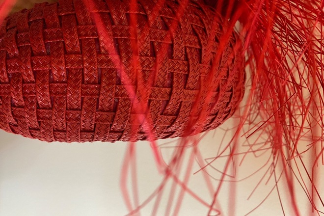 Red woven bandeau with spritz straw flower