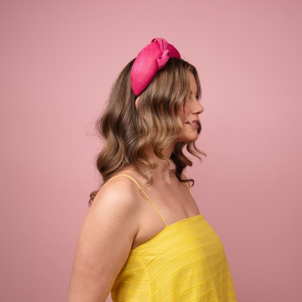 Florence Headband in pink straw with knotted trim Spring Rac