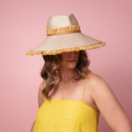 Moraka natural straw wide brimed hat with tassel trim edge S