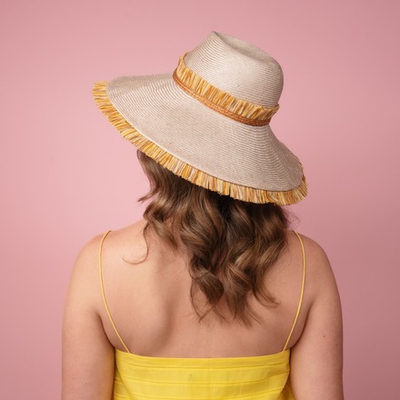 Moraka natural straw wide brimed hat with tassel trim edge S