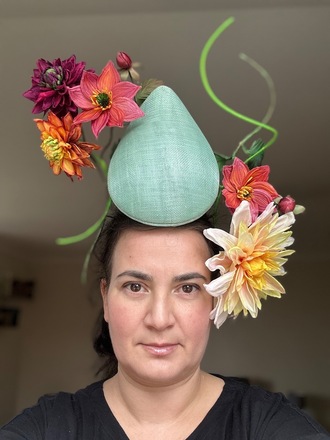IZEL couture hat, tear drop percher