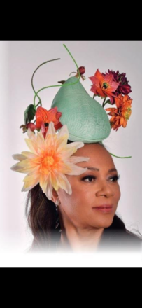 IZEL couture hat, tear drop percher