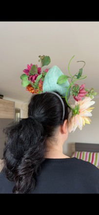 IZEL couture hat, tear drop percher