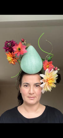 IZEL couture hat, tear drop percher
