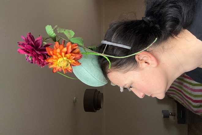 IZEL couture hat, tear drop percher