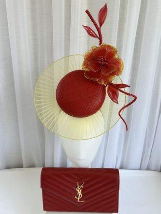 Red and yellow ombre crinoline brim percher