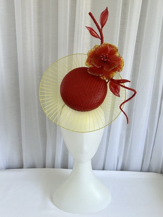 Red and yellow ombre crinoline brim percher