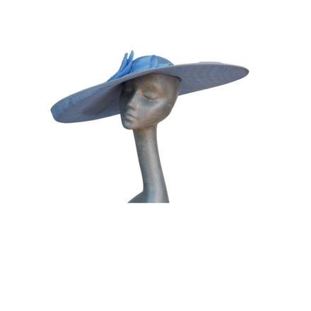 Amy - Extra large Sky Blue Hat with Pleated Trim