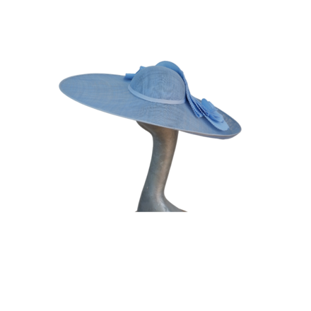Amy - Extra large Sky Blue Hat with Pleated Trim