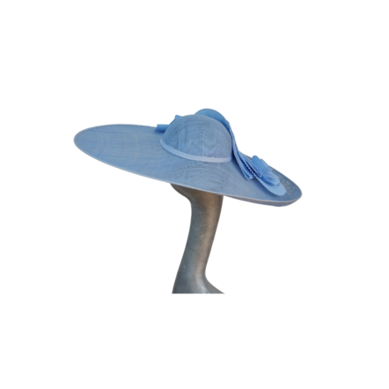 Amy - Extra large Sky Blue Hat with Pleated Trim
