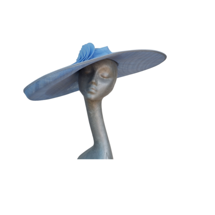 Amy - Extra large Sky Blue Hat with Pleated Trim
