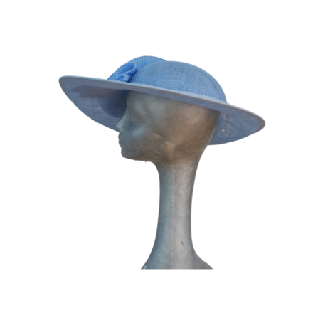 Amy - Extra large Sky Blue Hat with Pleated Trim