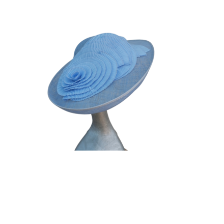 Amy - Extra large Sky Blue Hat with Pleated Trim
