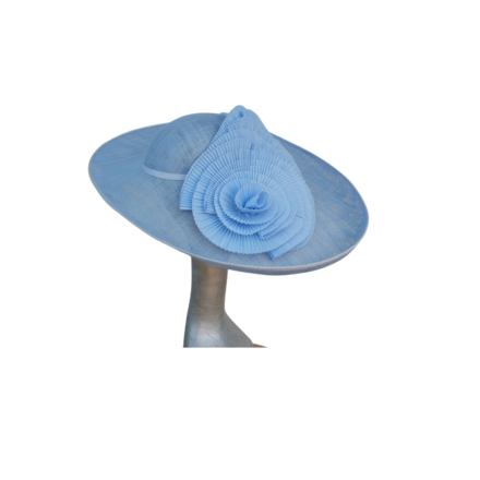Amy - Extra large Sky Blue Hat with Pleated Trim