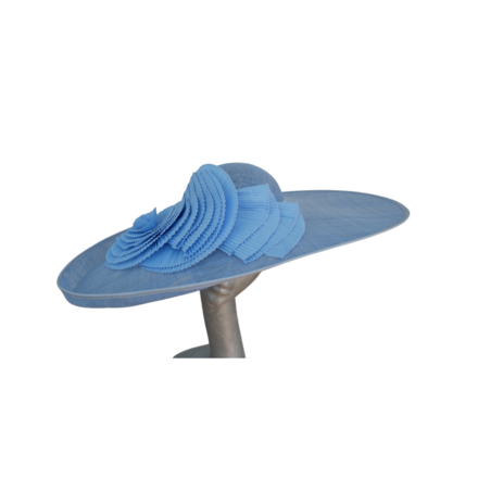 Amy - Extra large Sky Blue Hat with Pleated Trim