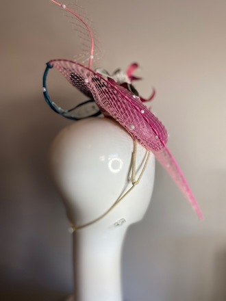 Magenta / teal leather hat with veil