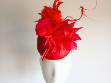 For Sale: Women's Red and Orange Leather Feather Percher Headpiece