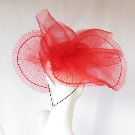 Bright Cherry Red Crinoline Big Brim Hat Headpiece