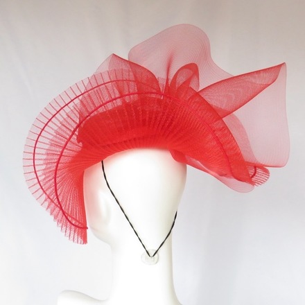 Bright Cherry Red Crinoline Big Brim Hat Headpiece