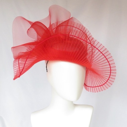 Bright Cherry Red Crinoline Big Brim Hat Headpiece
