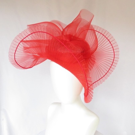 Bright Cherry Red Crinoline Big Brim Hat Headpiece