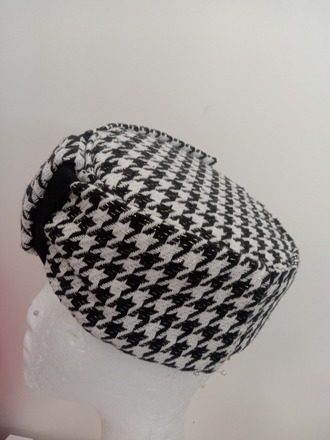 Black and white houndstooth pillbox hat