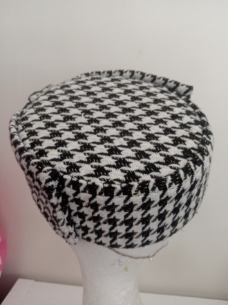 Black and white houndstooth pillbox hat