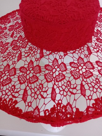Red lace large brim boater hat