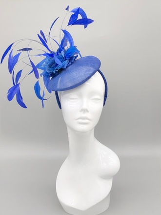 Royal Blue Feather Button Hat 
