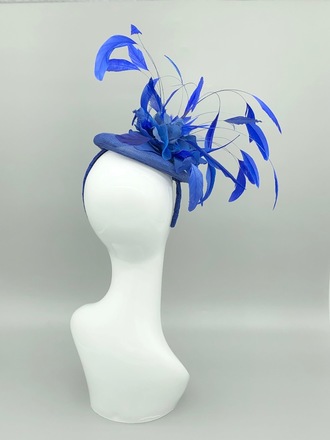 Royal Blue Feather Button Hat 