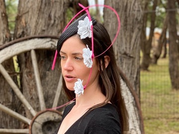 For Rent: Patricia/Unique Air Hostess Hat with Hand-Curled Pink Quills