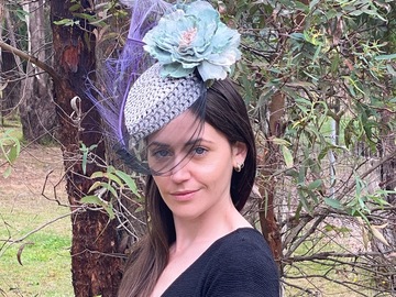 For Rent: Kiara/Hand Blocked Ivory and Black Weave Teardrop Hat