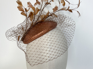 For Sale: Celeste – Metallic Brown Button Hat with Feather Branch
