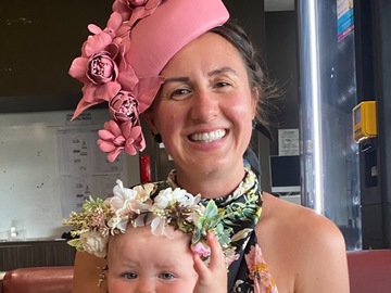For Rent: Pink Leather Face Hugger with Flowers