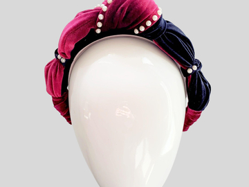 For Sale: ELIZABETH Navy & Pink Velvet Turban Headband