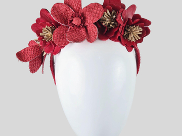 For Sale: GRETA Red & Rose Gold Leather Fascinator