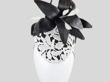 For Sale: NOEMI Black Leather & White Lace Mini Hat