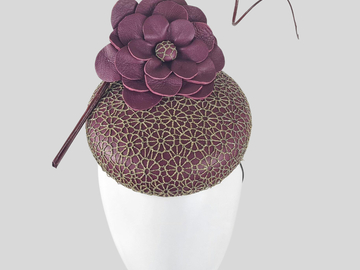 For Sale: LAURA Deep Purple & Gold Lace Cocktail Hat