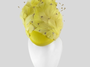 For Sale: VALENTINA Yellow & Gold Italian Leather Cocktail Hat