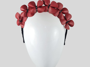 For Sale: CARLA Red & Black Leather Headband Crown