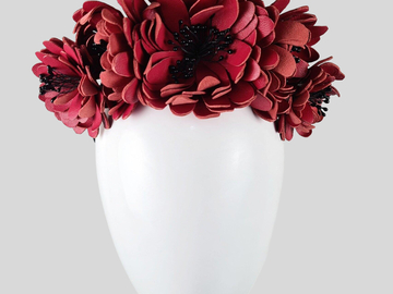 For Sale: ZINNIA Red Italian Leather Zinnia Flower Headband Crown