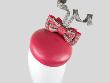 For Sale: CAMILA Red & Grey Italian Leather Cocktail Hat