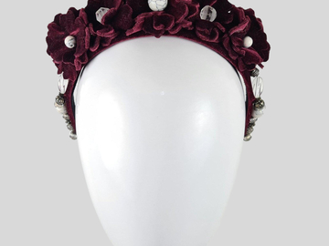 For Sale: ELENA Wine Red Velvet Floral Crown