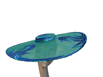 For Sale: Clemy - Emerald green Boater with Royal Blue & Green Sequin 