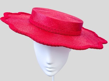For Sale: CAPPELLO ONDA ROSSA Red Scalloped Brim Boater Hat