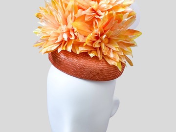 For Sale: ARANCIO INTENSO Orange Handmade Silk Dahlia Fascinator